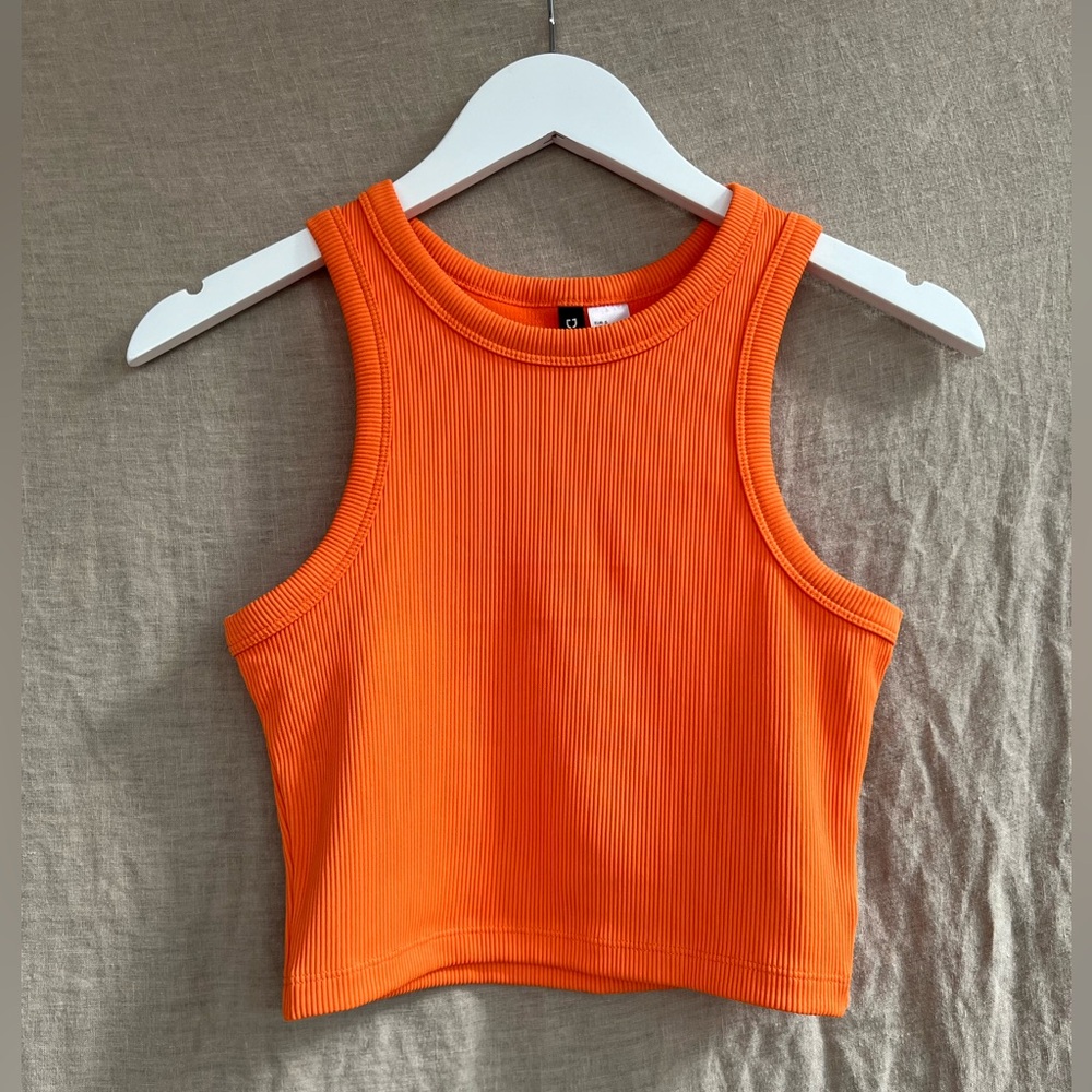 Bright Orange Ribbed Crop Tank Small